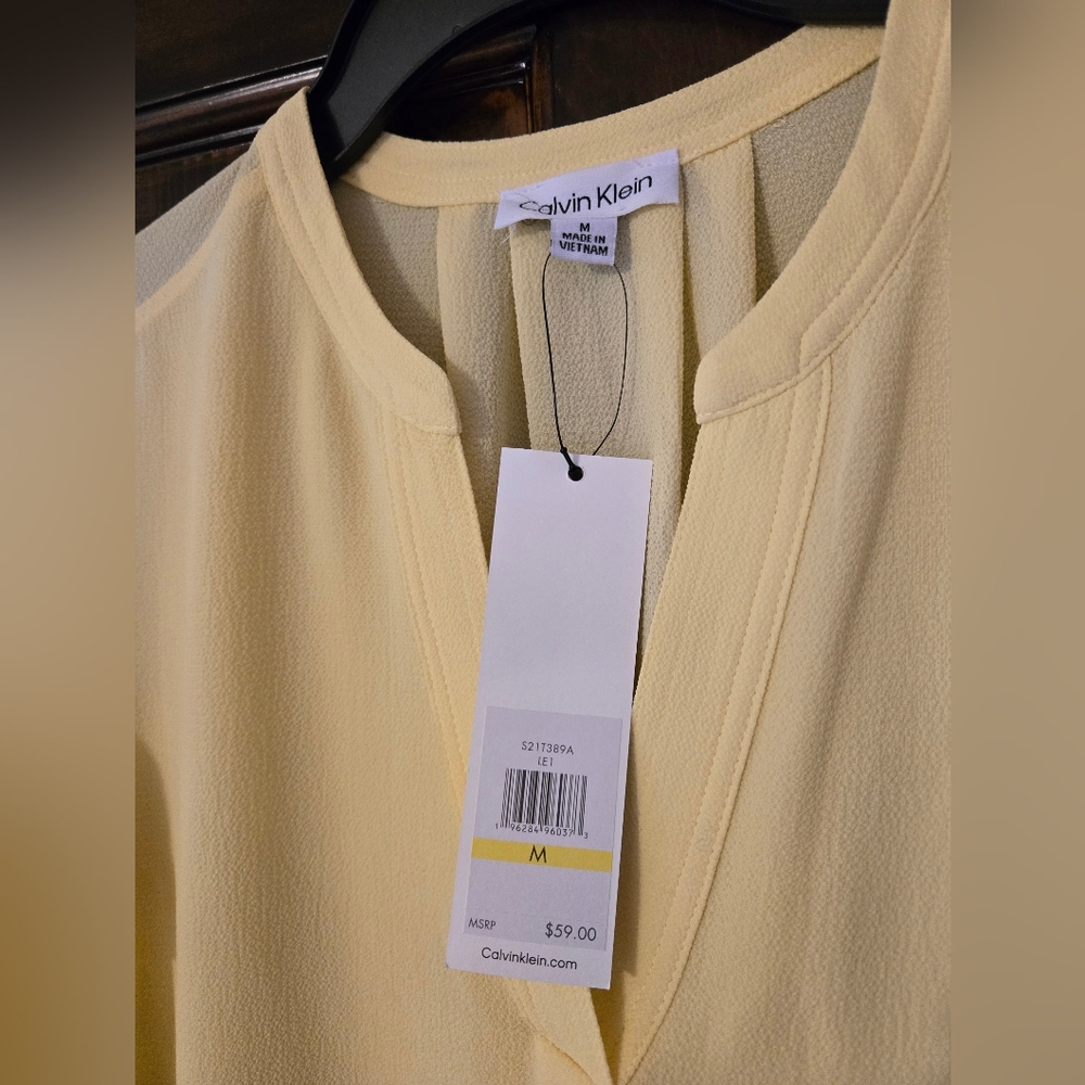 Calvin Klein Light Yellow Blouse with Ruffled Sleeves - Picture 2 of 4